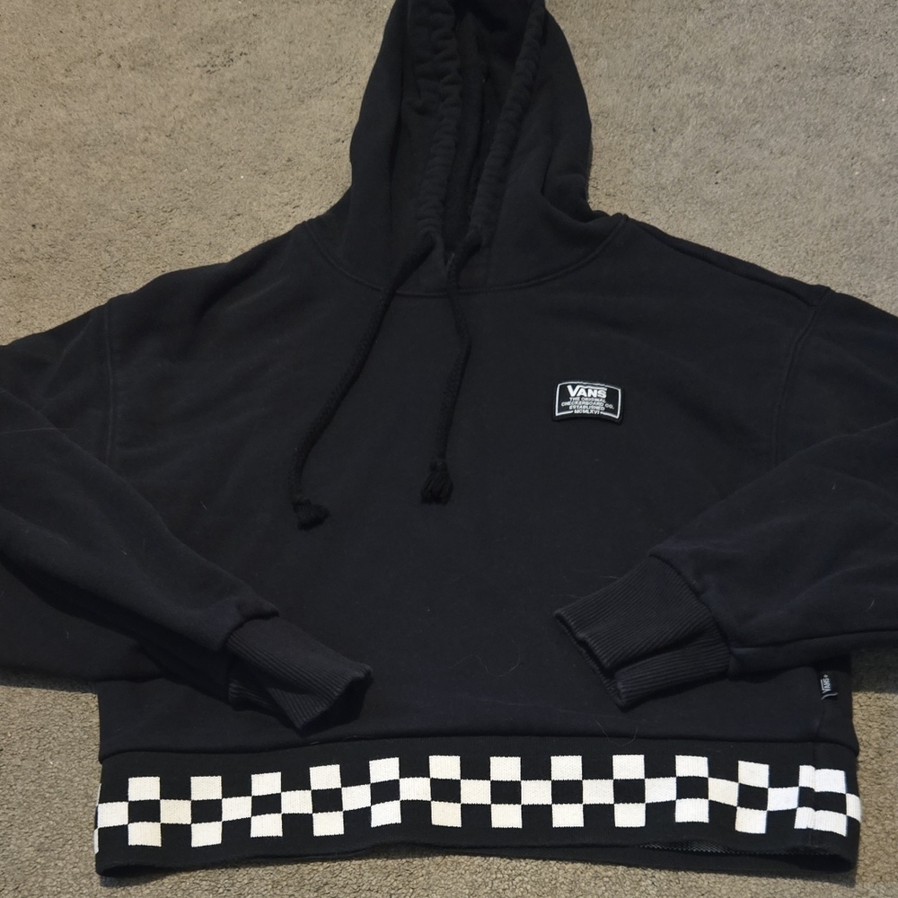 Vans Black and White Checkered Women's Cropped Hoodie